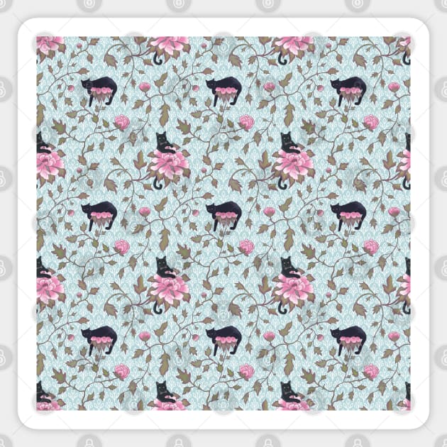 Cats climbing on floral pattern Sticker by andreeadumez